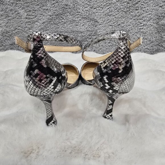 Jessica Simpson Silver Metallic Snake Print Heels Pump Ankle Strap NEW Sizes - Picture 6 of 15
